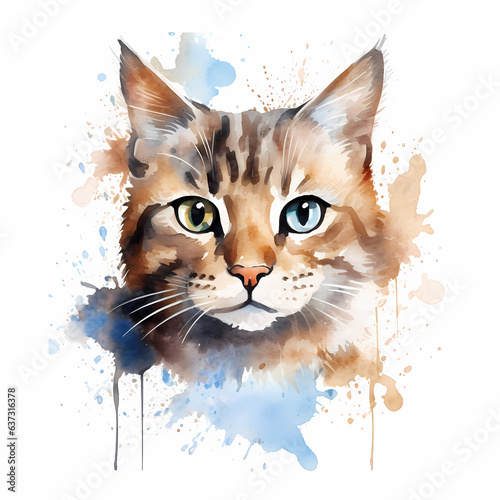 Cute cat . Watercolor hand drawn illustration © Lastyear