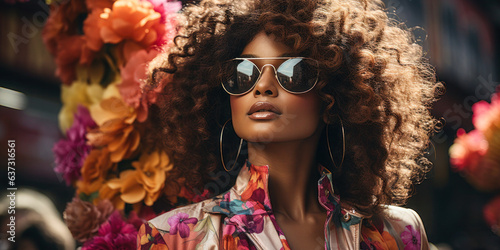 Confident Fashionista: Afro Woman Wearing Floral Blazer