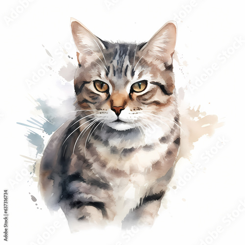 Cute cat . Watercolor hand drawn illustration