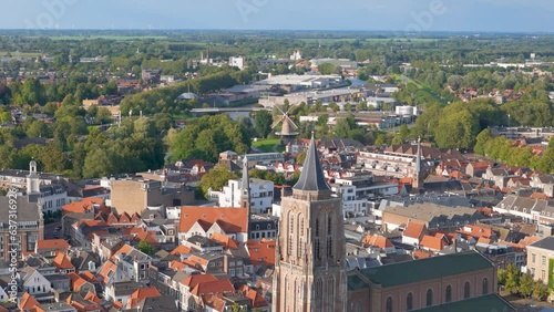 Aerial view of the church and skyline in the city named Gorinchem in the Netherlands photo