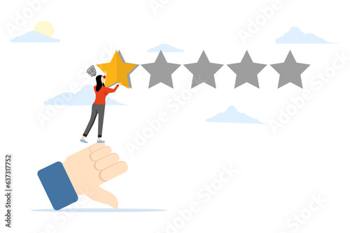 negative feedback concept, bad review or one star customer feedback, bad user experience or poor quality, low rating result or disappointment, unhappy people with thumbs down giving bad review stars.
