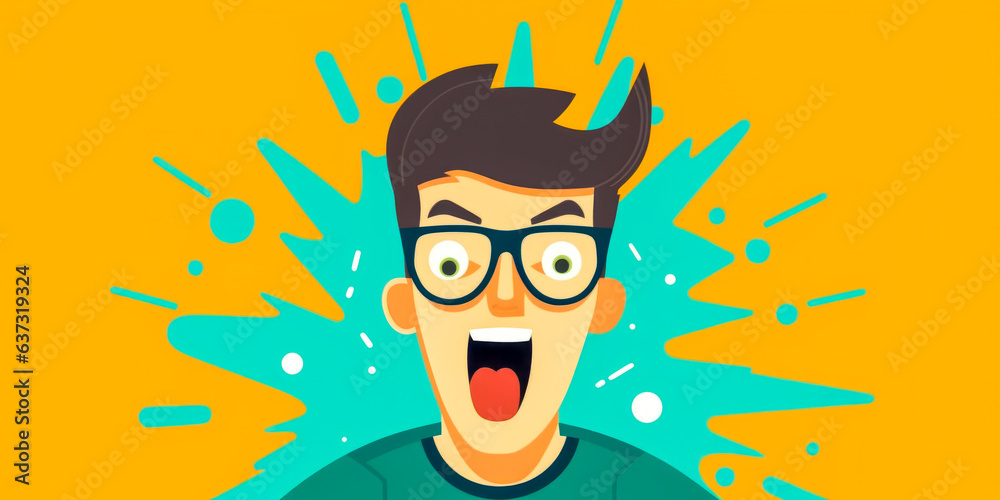 Captivating image of an ecstatic man with glasses depicting intense joy. His exhilarating expression resonates genuinely with anyone viewing it, stirring emotions. Captivating image of an ecstatic man with glasses depicting intense joy. His exhilarating expression resonates genuinely with anyone viewing it, stirring emotions.