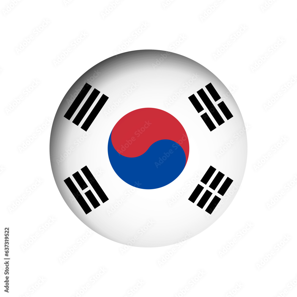 South Korea flag - behind the cut circle paper hole with inner shadow. South Korea flag - behind the cut circle paper hole with inner shadow.
