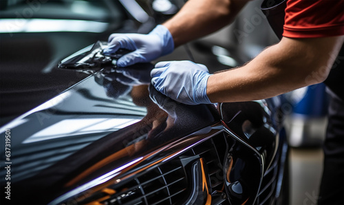 A man meticulously cleaning a car with a microfiber cloth © Debi Kurnia Putra