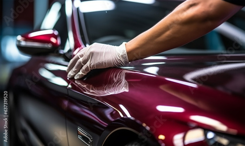 A man meticulously cleaning a car with a microfiber cloth © Debi Kurnia Putra