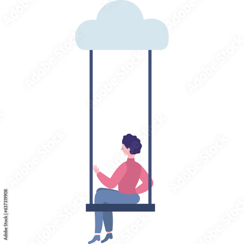 Vector woman on swing icon isolated on white