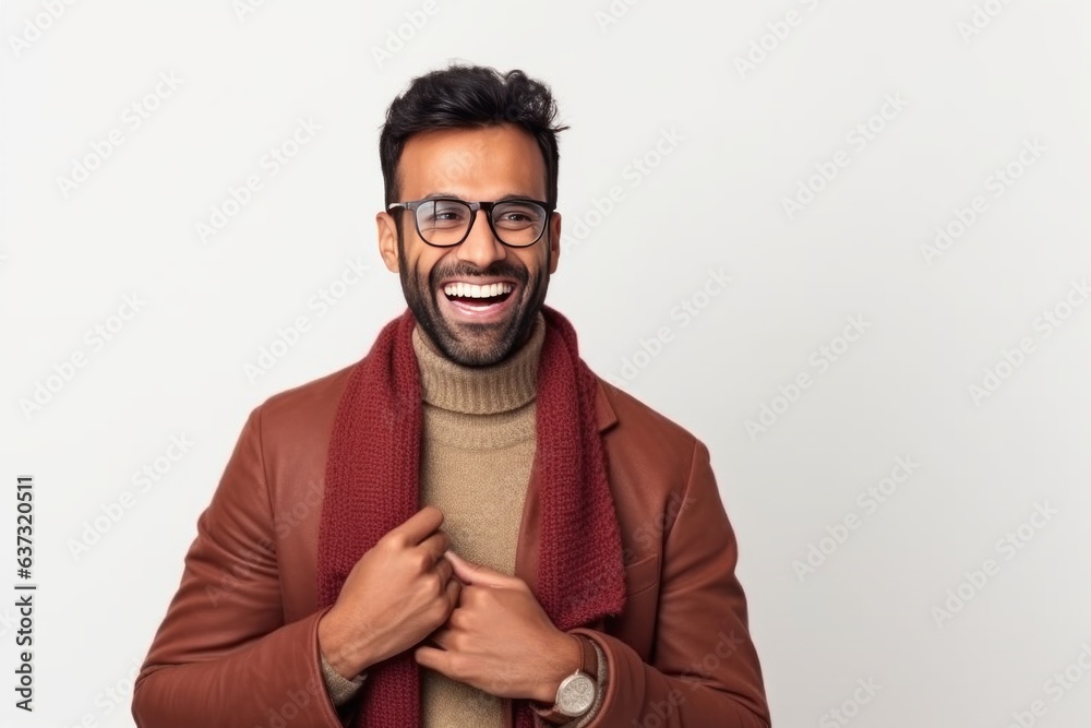 Obraz premium Medium shot portrait of an Indian man in his 30s against a white background