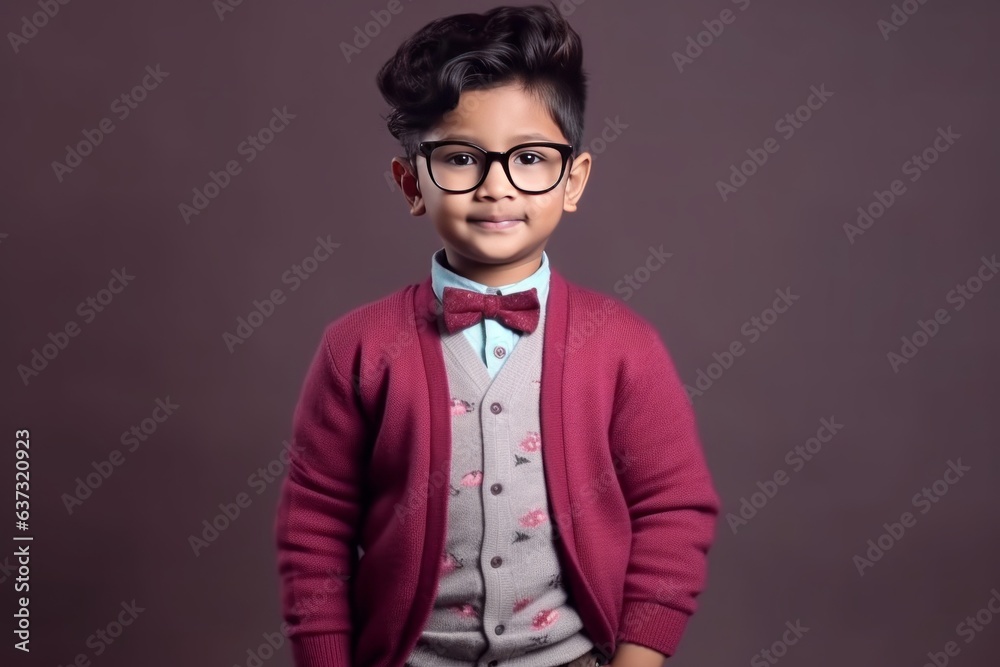 Naklejka premium Medium shot portrait of an Indian child male in a minimalist background