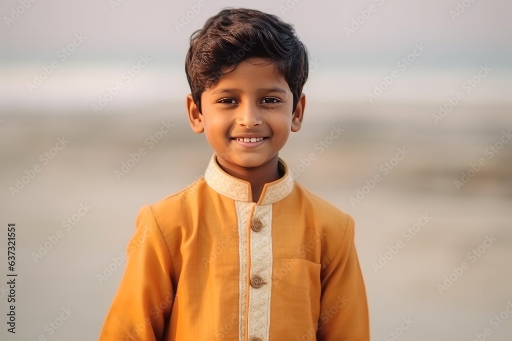 Medium shot portrait of an Indian child male in a beach Medium shot portrait of an Indian child male in a beach