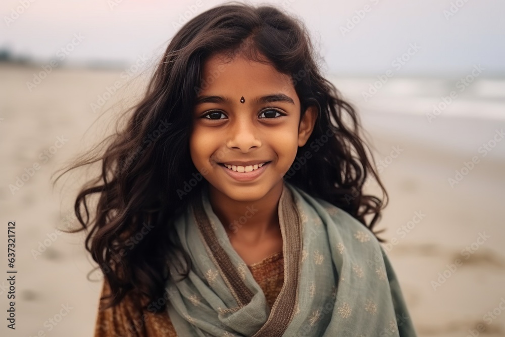 Portrait of a cute little girl smiling and looking at camera on the beach Portrait of a cute little girl smiling and looking at camera on the beach