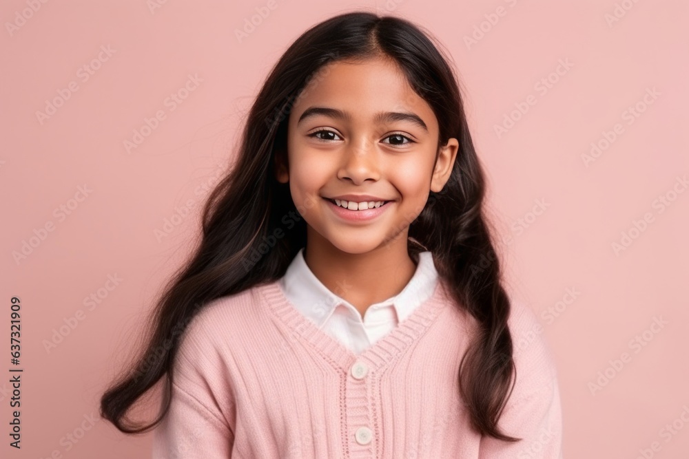 Portrait of a smiling little girl looking at camera on pink background Portrait of a smiling little girl looking at camera on pink background