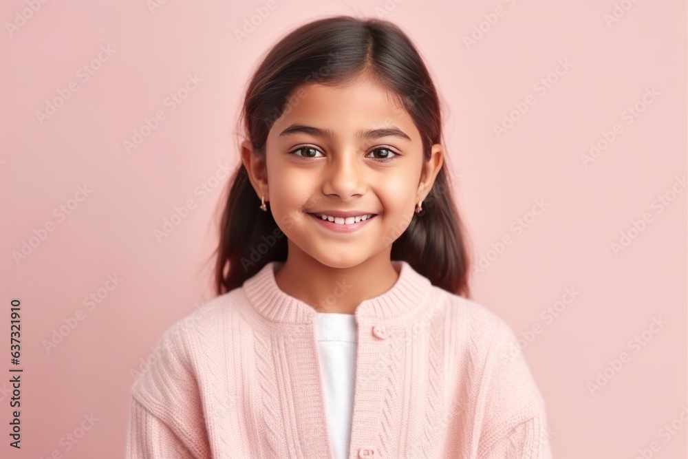 Portrait of a cute little girl smiling at the camera on a pink background Portrait of a cute little girl smiling at the camera on a pink background
