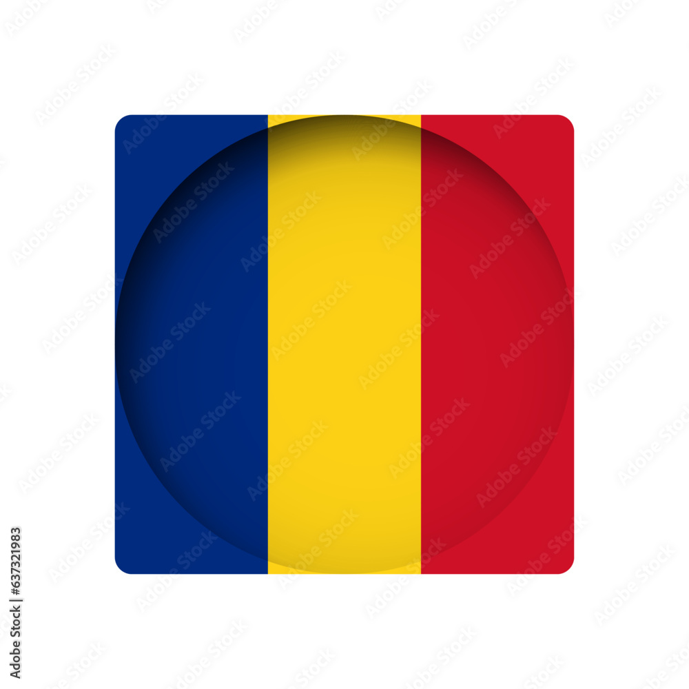 Fototapeta premium Romania flag - behind the cut circle paper hole with inner shadow.