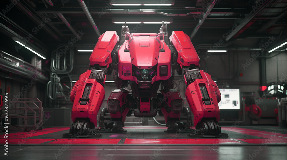 Fototapeta premium Mecha Robot Industrial Droid Futuristic Bot Machine Engineering Heavy Battle Cyberpunk Beast Apocalypse Generative AI 