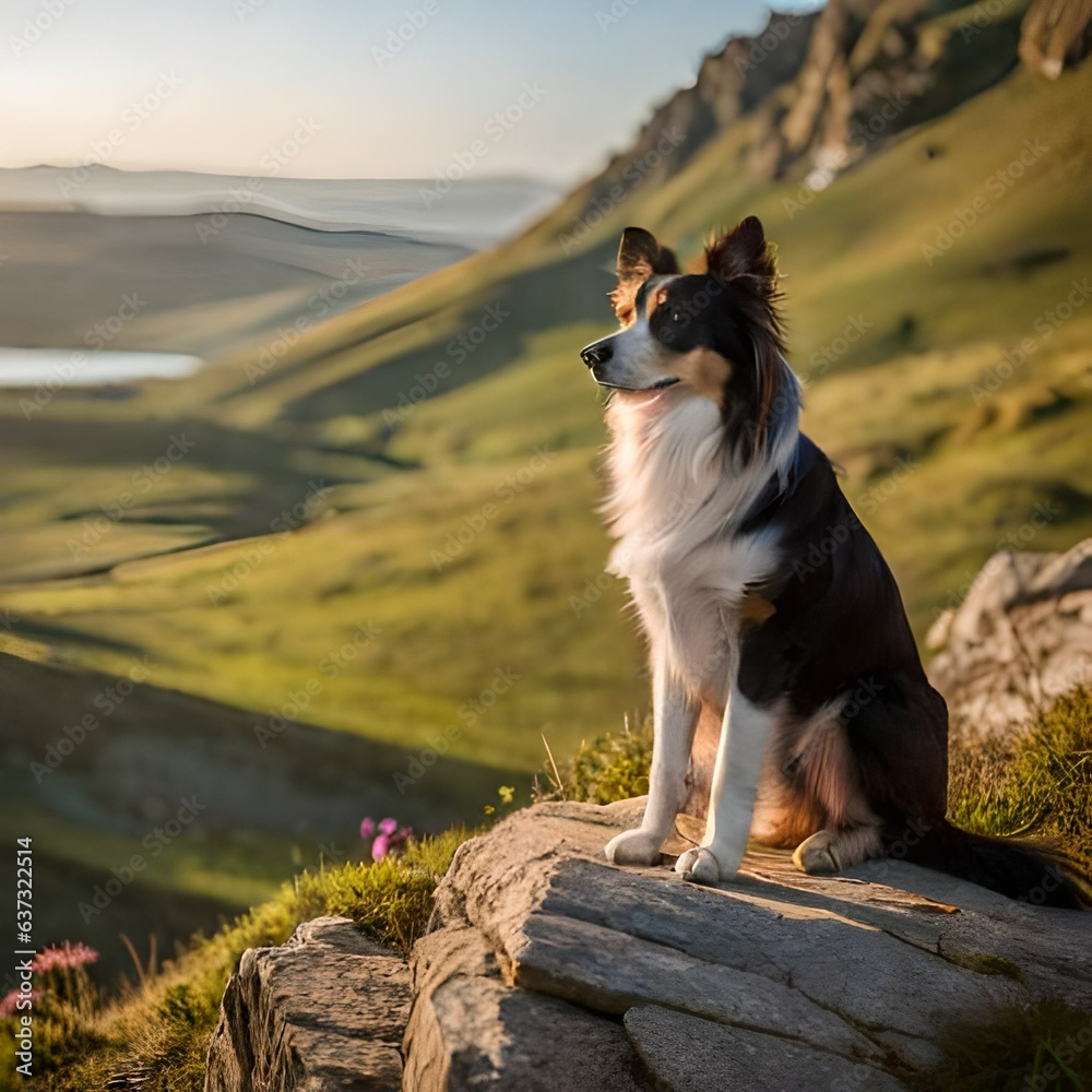 a husky dog standing on a rock
