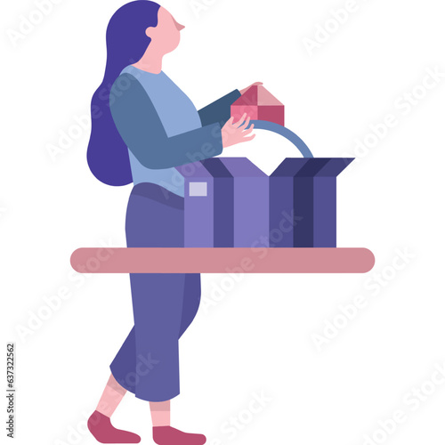 Virtual marketing icon vector woman packing box