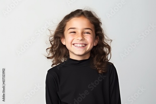 Happiness Girl In A Black Cardigan On White Background. Сoncept Creating Joyful Self Portraits, Successfully Capturing A Mood In Photos, How To Choose The Best Background Color