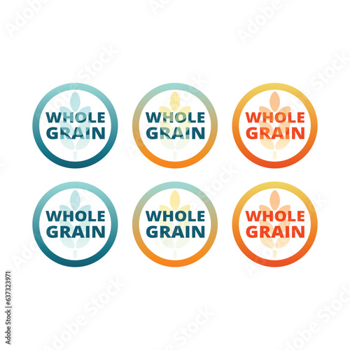 Whole grain vector label set. Wholegrain flour, bread or cereal stamp.