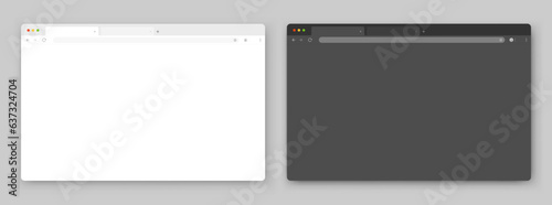 Browser windows. A set of realistic empty browser windows in white and gray with a toolbar, search bar and shadow on a dark gray background. Vector EPS 10.