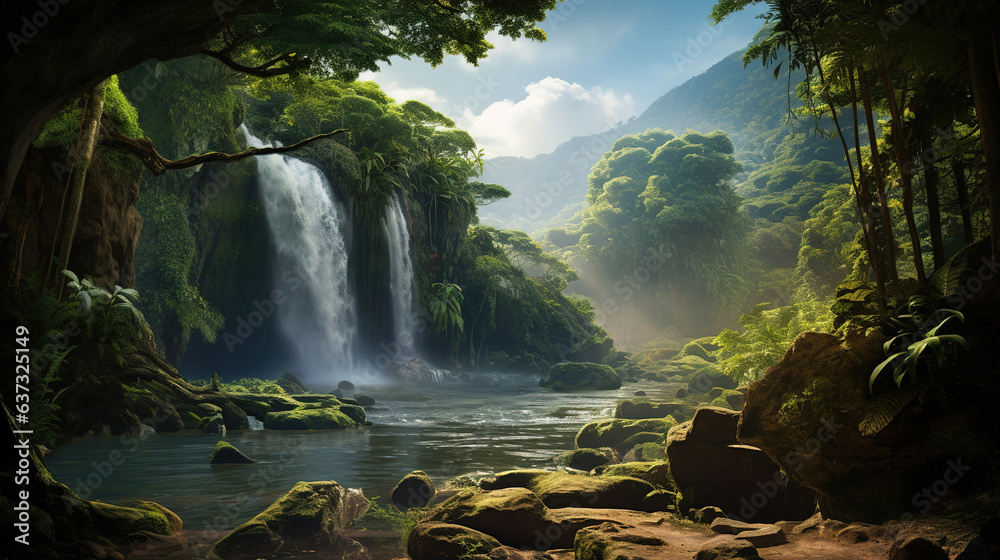 Waterfall in a jungle. Generative Ai Waterfall in a jungle. Generative Ai