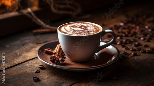 Cup of hot chocolate on wooden table