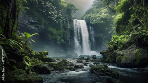Waterfall in a jungle. Generative Ai