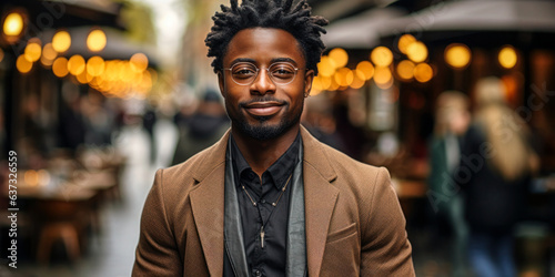 Diverse Urban Journalism: Black Man Reporter on Sidewalk