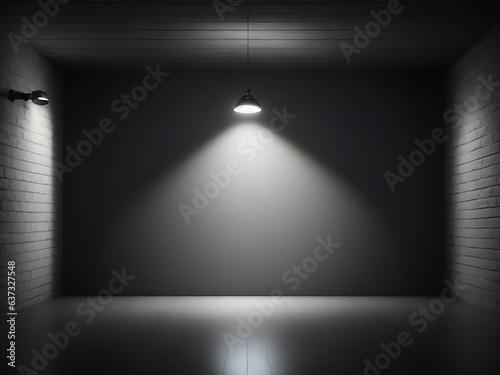 3d render empty black room with spotlights on wall and floor, product presentation background.