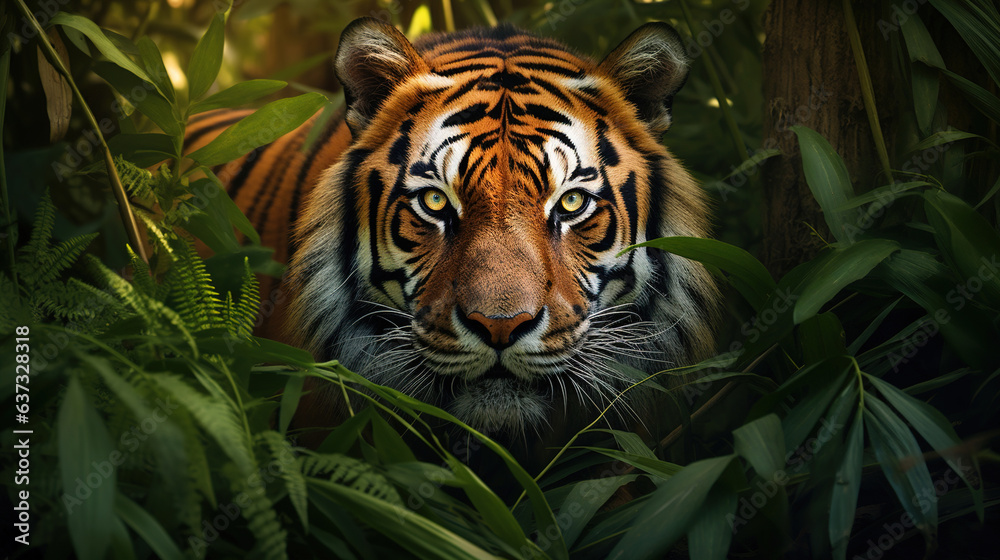 A close-up of a tiger in the jungle. Generative Ai A close-up of a tiger in the jungle. Generative Ai