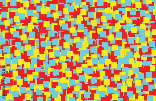 Background with small square frames that fills the entire area with different shades of red, yellow and blue.
