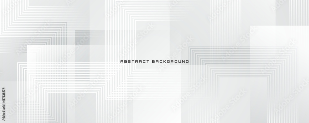 White geometric abstract background overlap layer on bright space with lines effect decoration. Modern graphic design element squares style concept for banner, flyer, card, cover, or brochure