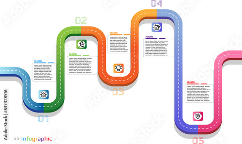 Infographic colorful roadmap, timeline business design template. Street Infographic. Vector illustration.