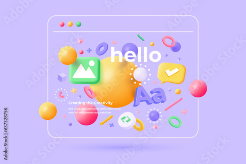 Web design development, design studio, creative process. Web UI UX Design Teamwork concept 3D illustration. Vector illustration