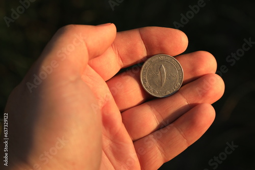 Coin one Sudanese pound in hand