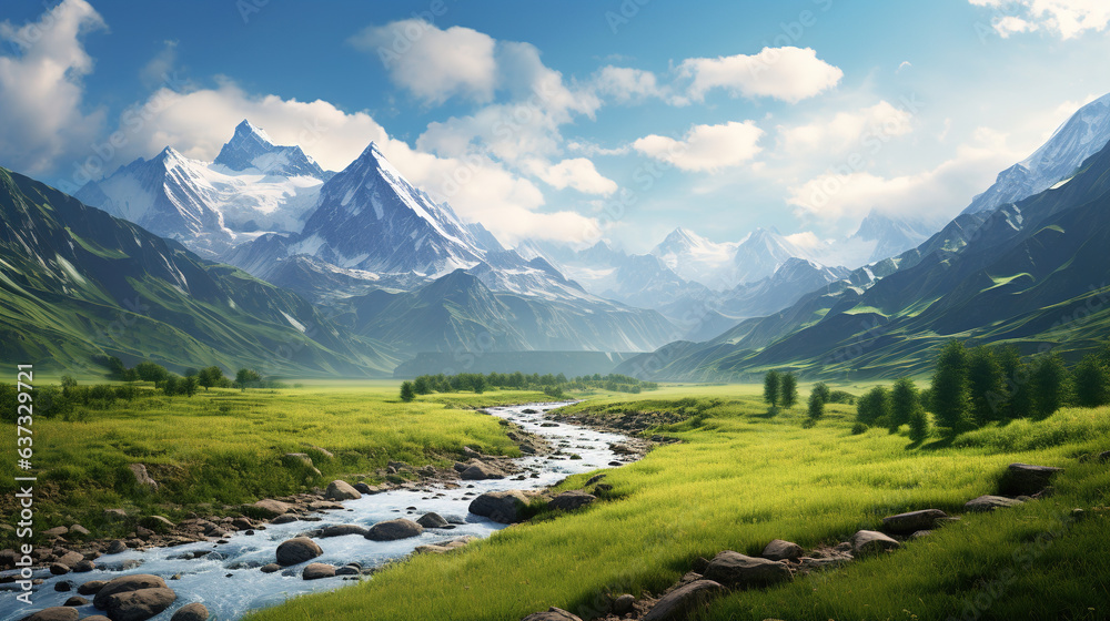 Fototapeta premium landscape with lake and mountains. Generative Ai