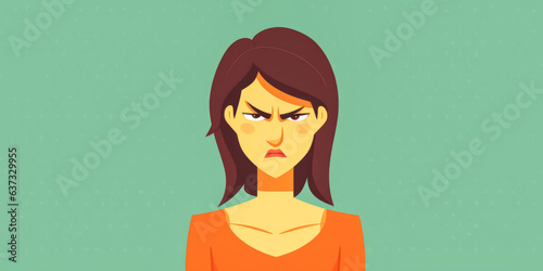 Captivating studio illustration of a woman exhibiting intense disgust, designed in flat style with ample copy space. Perfect for emotive messaging.