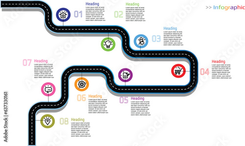 Infographic roadmap, timeline business design template. Street Infographic. Vector illustration.
