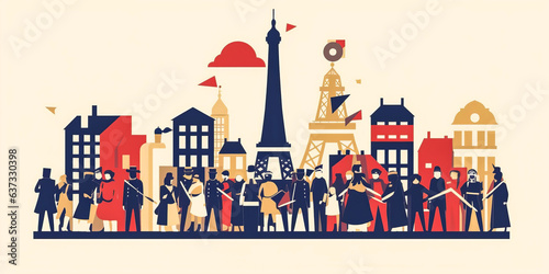 Fototapeta Captivating modern flat design illustration of the French Revolution, overlaying a plain color background with ample copy space