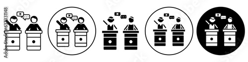 Political Debate Icon. Quarrel symbol in flat outline style. Vector set of political discussion in loud voice in senate of congress or republican. Logo of two different parties arguing