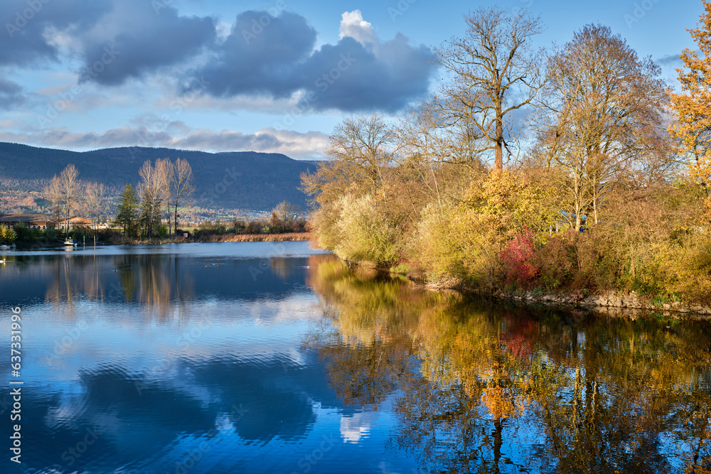 Fototapeta premium Büren an der Aare Switzerland! Wonderful autumn evening on the river!