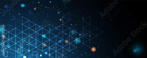 Technology banner design with hexagons abstract background.