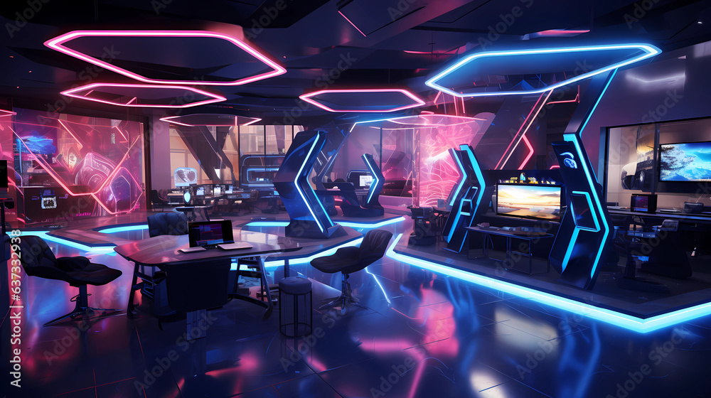 A neon-lit cybercafe