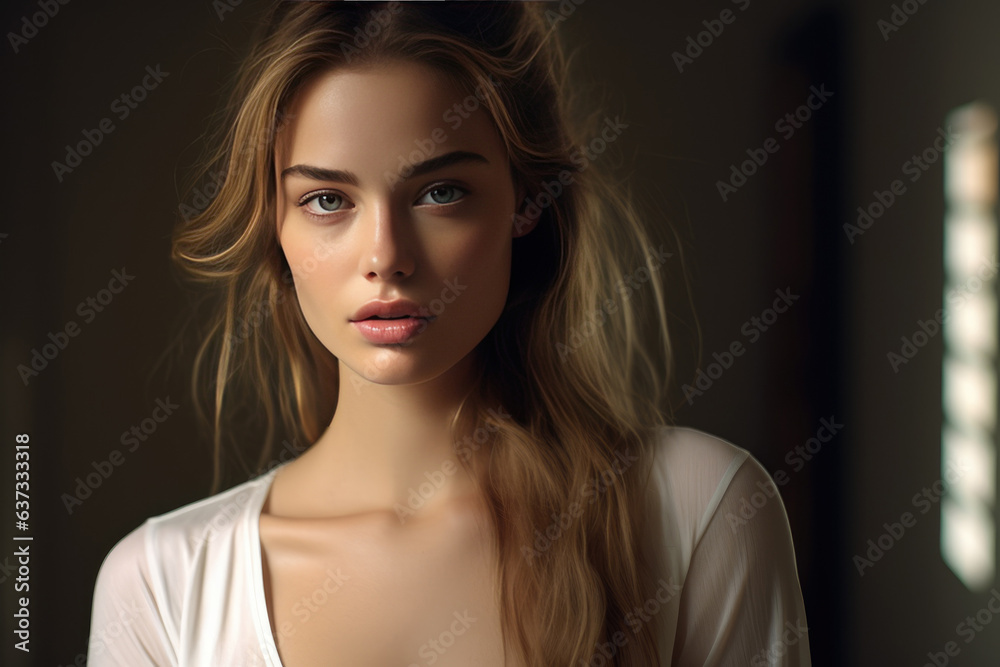 Portrait of perfect young woman on dark background. AI Generated. Portrait of perfect young woman on dark background. AI Generated.