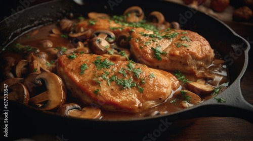 Skillet of Chicken Marsala with Mushrooms on.