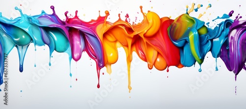 Abstract Colorful and vibrant of acrylic paint splashes on a white background. Colors of paint dripping and splashing across the surface, creating a visually appealing effect. Generative AI