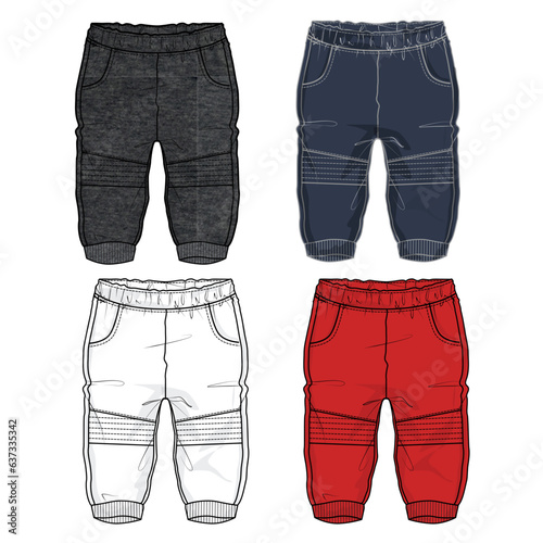 Black navy white and red color sweatpants vector illustration template for baby boys