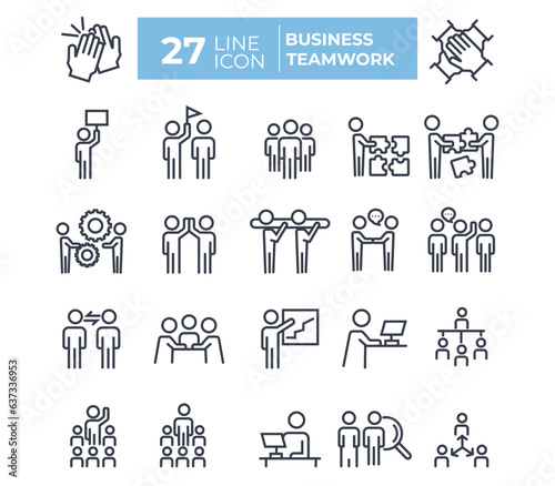 outline Teamwork icon set.cooperation and collaboration icons. Business team working together. Vector illustration
