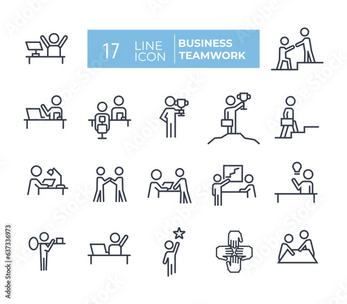 outline Teamwork icon set.cooperation and collaboration icons. Business team working together. Vector illustration