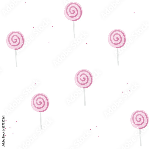 Child seamless pattern with pink lollipop in cartoon on white background 