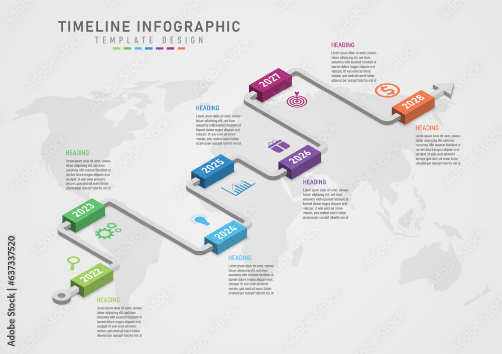 3d infographic timeline 7 years gray center navigation arrow Multi ...